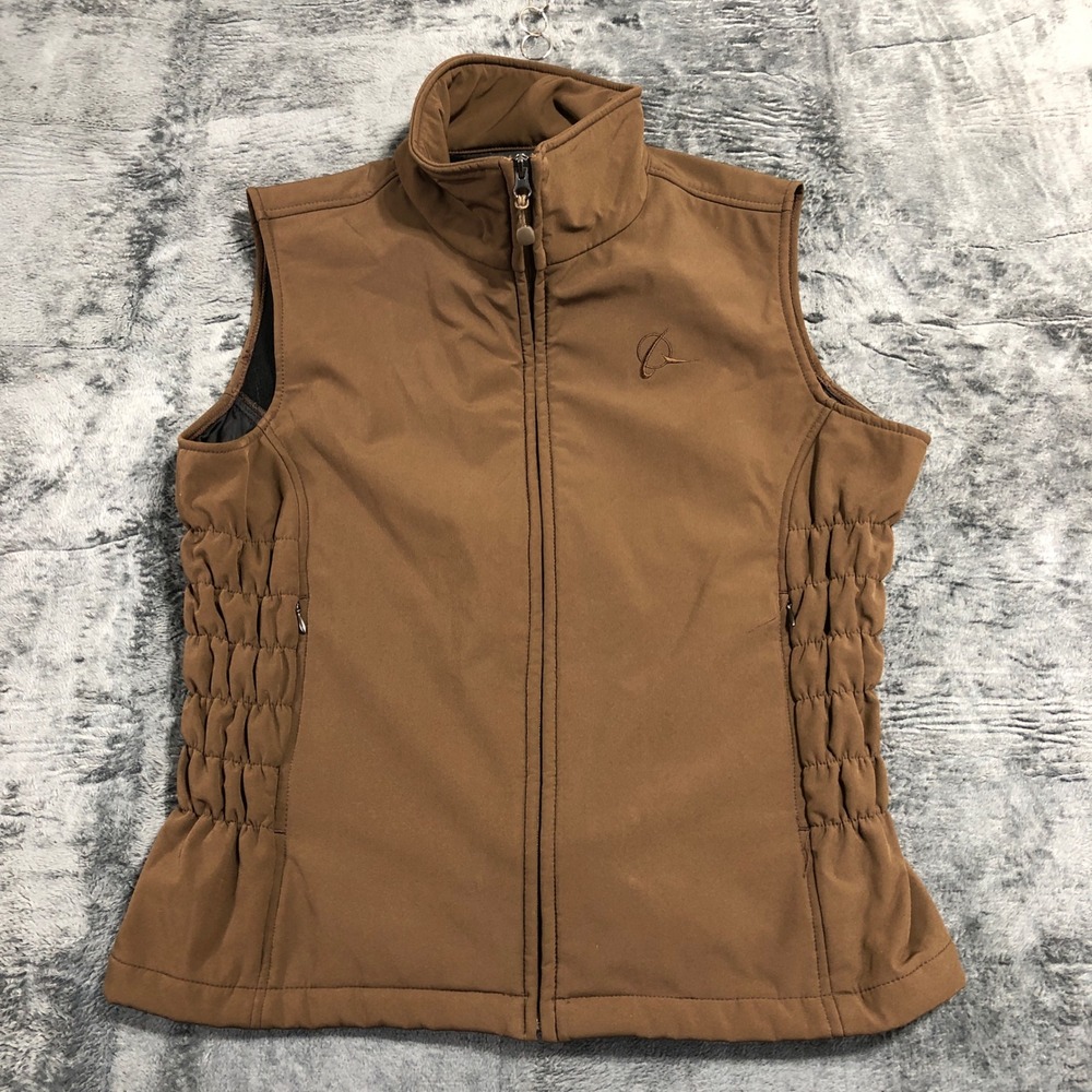 Boeing‎ Softshell Vest Womens Large Brown Full Zip Cinched Sides 774278